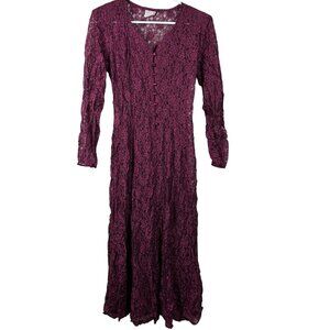 VTG 80s/90s Words Sheer Burgundy Floral Lace Dress Size 9/10 Whimsigoth